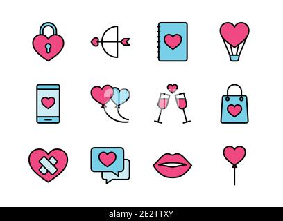 Valentine icon set. Happy valentine day with colorline style. Stock Vector