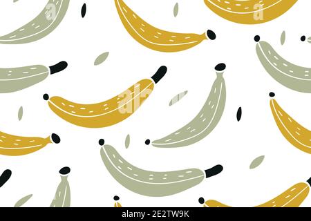 Yellow bananas on a white background. Bananas seamless pattern. Vector illustration. Exotic banana drawing. Stock Vector