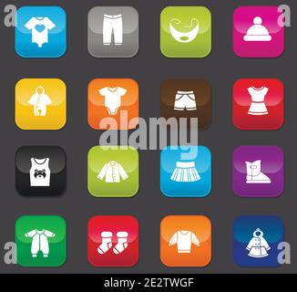 Baby clothes symbol for web icons. Colored buttons on a dark background Stock Vector