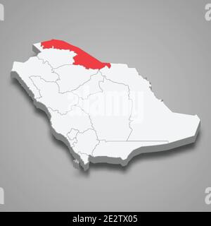 Northern Borders region location within Saudi Arabia 3d isometric map Stock Vector