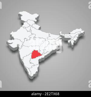 Telangana state location within India 3d isometric map Stock Vector