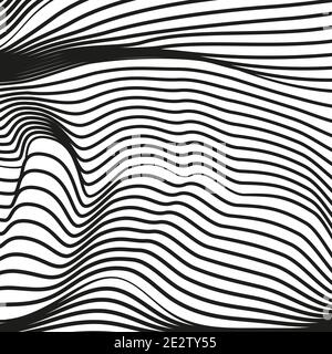 Abstract deformed surface. Black and white wavy background. Futuristic concept. Psychedelic art line pattern. Vector visual effects. EPS10 image Stock Vector