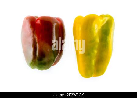 green red yellow bell peppers isolated on white background Stock Photo