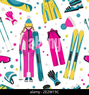 Skier icon sign. Seamless pattern with geometric texture. Vector Stock ...