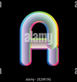 Letter A in neon glitch style. Gradient bold type. Vector illustration Stock Vector
