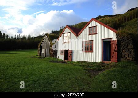Houses at Skogarsafn. Stock Photo