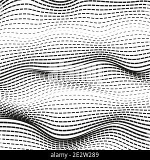 Wavy dotted lines. Vector squiggle curves. Abstract textured background. Black and white modern illusion. Technology wave pattern. EPS10 Stock Vector
