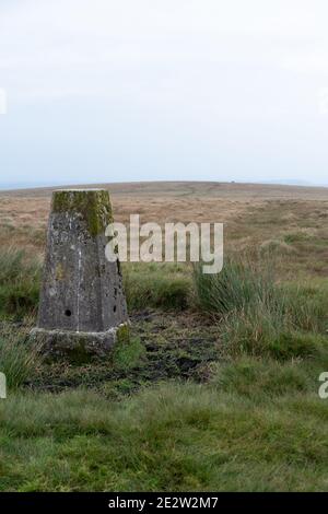 Trig point on Dartmoor Stock Photo