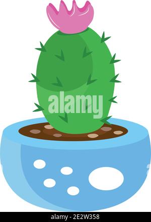 cactu plant exotic in blue ceramic pot icon Stock Vector