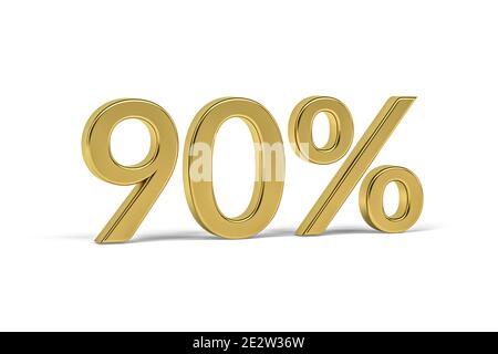 Golden digit ninety with percent sign - 90% on white background - 3D render Stock Photo