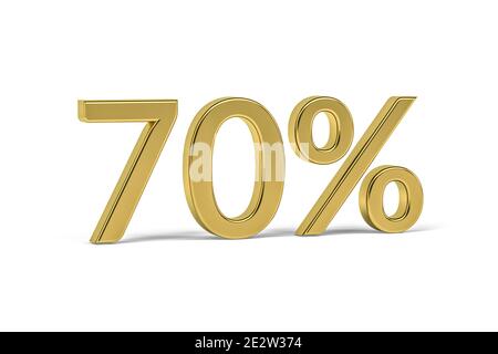 Golden digit seventy with percent sign - 70% on white background - 3D render Stock Photo