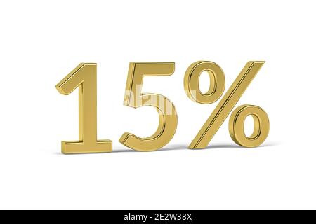 Gold digit fifteen with percent sign - 15% on white background - 3D render Stock Photo