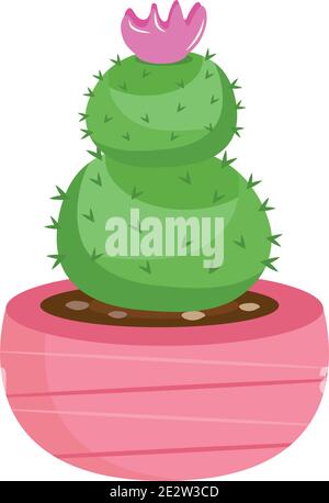 cactu plant exotic in pink ceramic pot icon Stock Vector