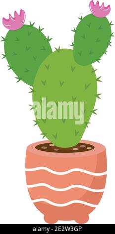 cactu plant exotic in orange ceramic pot icon Stock Vector