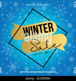 Winter sale banner illustration, snowflakes on abstract blue pattern background Stock Vector