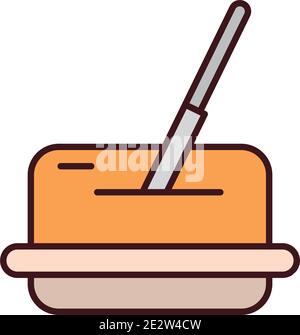 breakfast butter with knife on dish line and fill style vector illustration Stock Vector