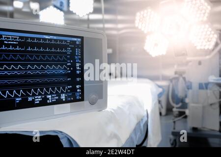 Patient heart rate on the monitor in the surgery room Stock Photo