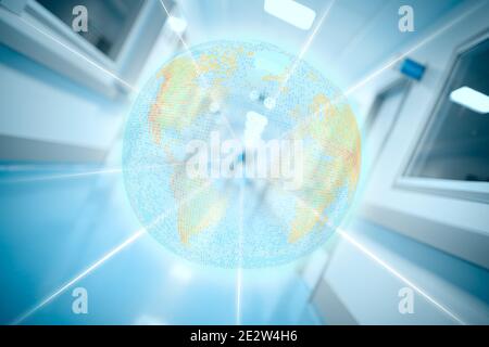 Digital projection of earth on the hospital background. Stock Photo