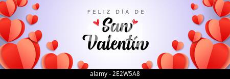 Feliz dia de San Valentin spanish text - Happy Valentines Day. Vector symbols of love in shape background with paper heart for Happy Valentine's Day Stock Vector