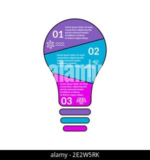 Sustainable energy infographic in shape of light bulb. Renewable energy sources: wind mill, hydro turbine, solar panel. Colorful diagram. Vector Stock Vector
