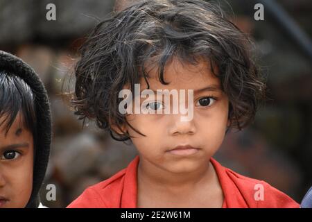 Hyderabad, India - Jan 13, 2020: Rohingya refugee children life, It was captured while they are playing in the refugee camp at Balapur, Hafeez Baba Na Stock Photo