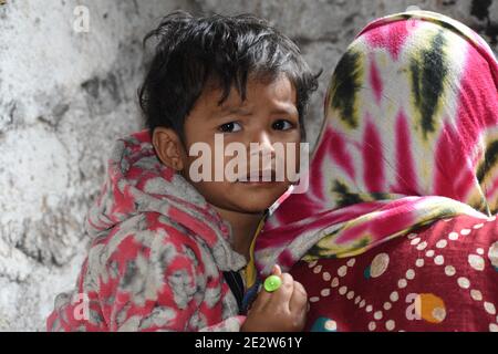 Hyderabad, India - Jan 13, 2020: Rohingya refugee children life, It was captured while they are playing in the refugee camp at Balapur, Hafeez Baba Na Stock Photo