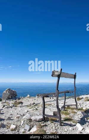 Old bench on the plateau of Mont Ventoux Stock Photo