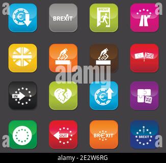 vector symbol of brexit, icon set for web. Colored buttons on a dark background Stock Vector