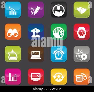 Business management and human resources vector icons for user interface design. Colored buttons on a dark background Stock Vector