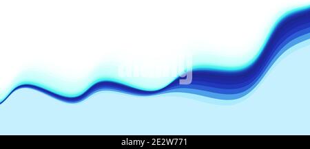 Abstract simple blue and turquoise striped wave with vibrations on white and light cyan background. Vector graphics Stock Vector