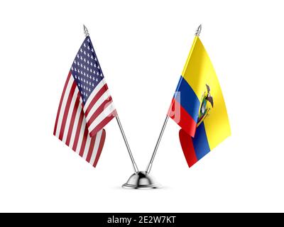 Desk flags, United States  America  and Ecuador, isolated on white background. 3d image Stock Photo