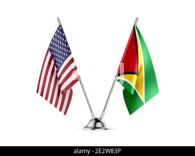 Desk flags, United States  America  and Guyana, isolated on white background. 3d image Stock Photo