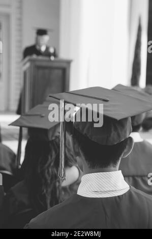 Black and white photo of Graduation Ceremony Stock Photo