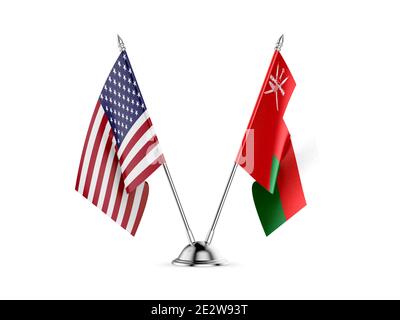 Desk flags, United States  America  and Oman, isolated on white background. 3d image Stock Photo