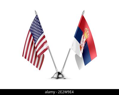 Desk flags, United States  America  and Serbia, isolated on white background. 3d image Stock Photo