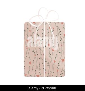 Valentine day parcel decorated with ribbon bow, isolated on white background. Vector illustration Stock Vector