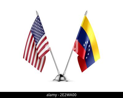 Desk flags, United States  America  and Venezuela, isolated on white background. 3d image Stock Photo