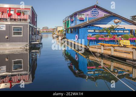 Victoria, Canada - June 4 2017: Fisherman's Wharf Park in Victoria, B.C. Canada, a popular attraction with tourists and locals, on a clear summer afte Stock Photo