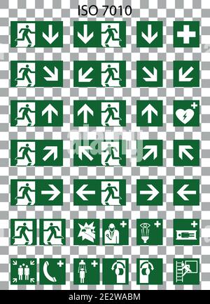 Emergency sign set iso 7010 green vector transparent Stock Vector