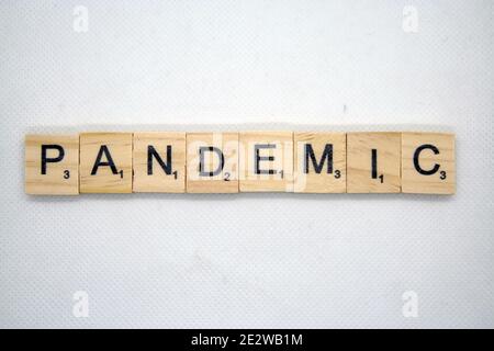 Pandemia word. Word Pandemia made of Scrable letters. Stock Photo
