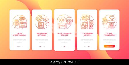 New media examples onboarding mobile app page screen with concepts Stock Vector
