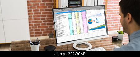 Data Analyst Using Charts And Graphs On Computer Stock Photo