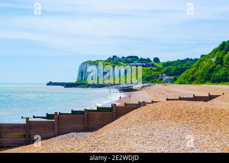 Kingsdown Beach-a beautiful walk with lovely views of the pebble beach and the lovely houses that line the seafront.July 2016,Kent,UK Stock Photo