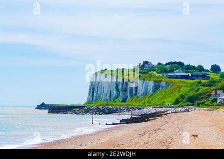 Kingsdown Beach-a beautiful walk with lovely views of the pebble beach and the lovely houses that line the seafront.July 2016,Kent,UK Stock Photo