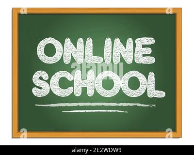 Online school chalk lettering on green chalkboard. Stock Vector