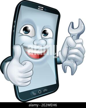 Mobile Phone Repair Spanner Thumbs Up Mascot Stock Vector