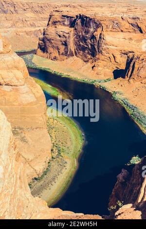 Horseshoe Bend on Colorado River in Glen Canyon, Arizona, USA Stock Photo