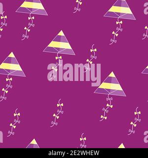 seamless pattern with kites in purple and yellow colors vector Stock Vector