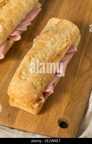 Homemade French Ham Jambon Beurre Sandwich with Butter Stock Photo