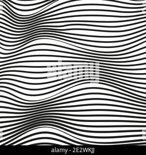 Abstract wavy deformed background. Black and white modern conceptual illusion. Vector squiggle lines, optical effect. Scientific waving pattern. EPS10 Stock Vector